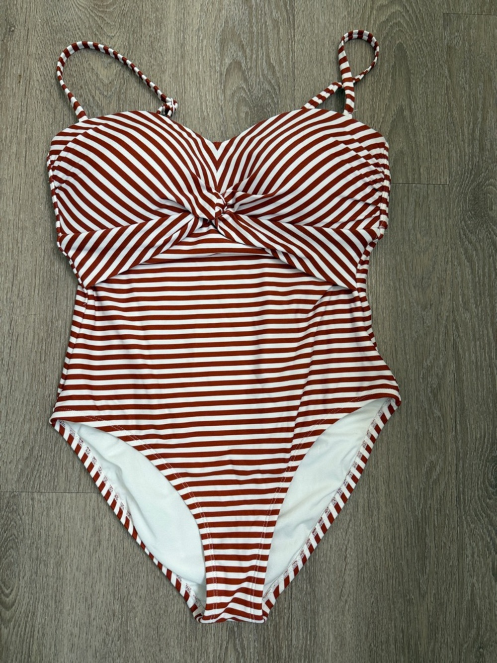 Kona Sol Red and White Striped One-Piece Swimsuit
